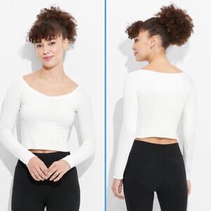 6 PACK M - Womens Long Sleeve V-Neck T-Shirt - Wild Fable - White